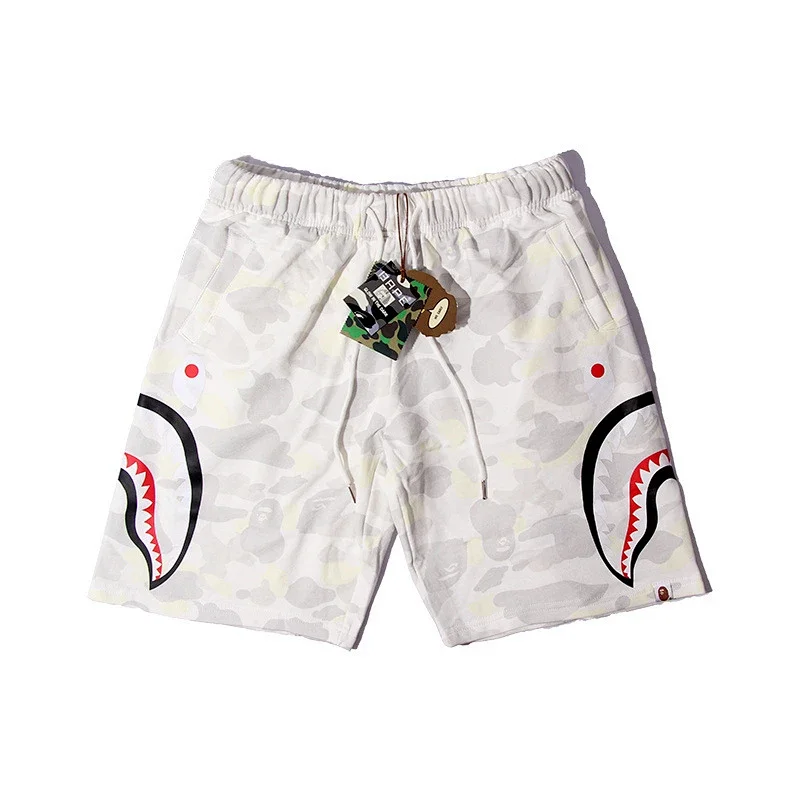 BAPE White Camo Shark Mouth Print Drawstring Shorts
