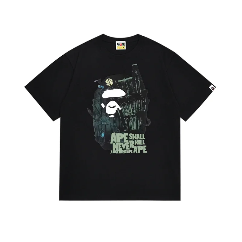 A BATHING APE Black T - Shirt with Ape Head & "APE SHALL NEVER KILL APE" Graphic