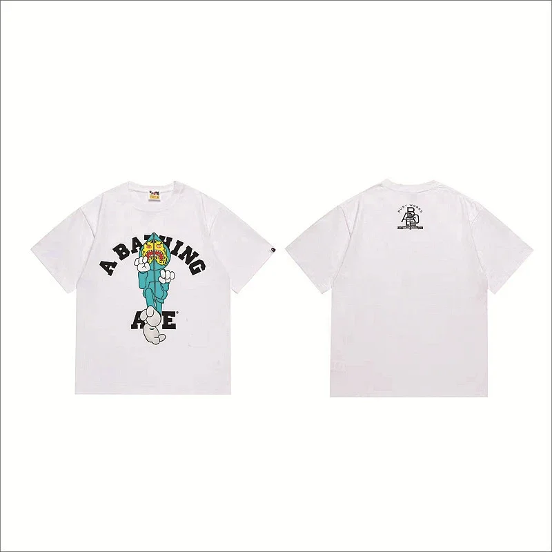 A BATHING APE White Short - Sleeve T - Shirt with Cartoon Graphic