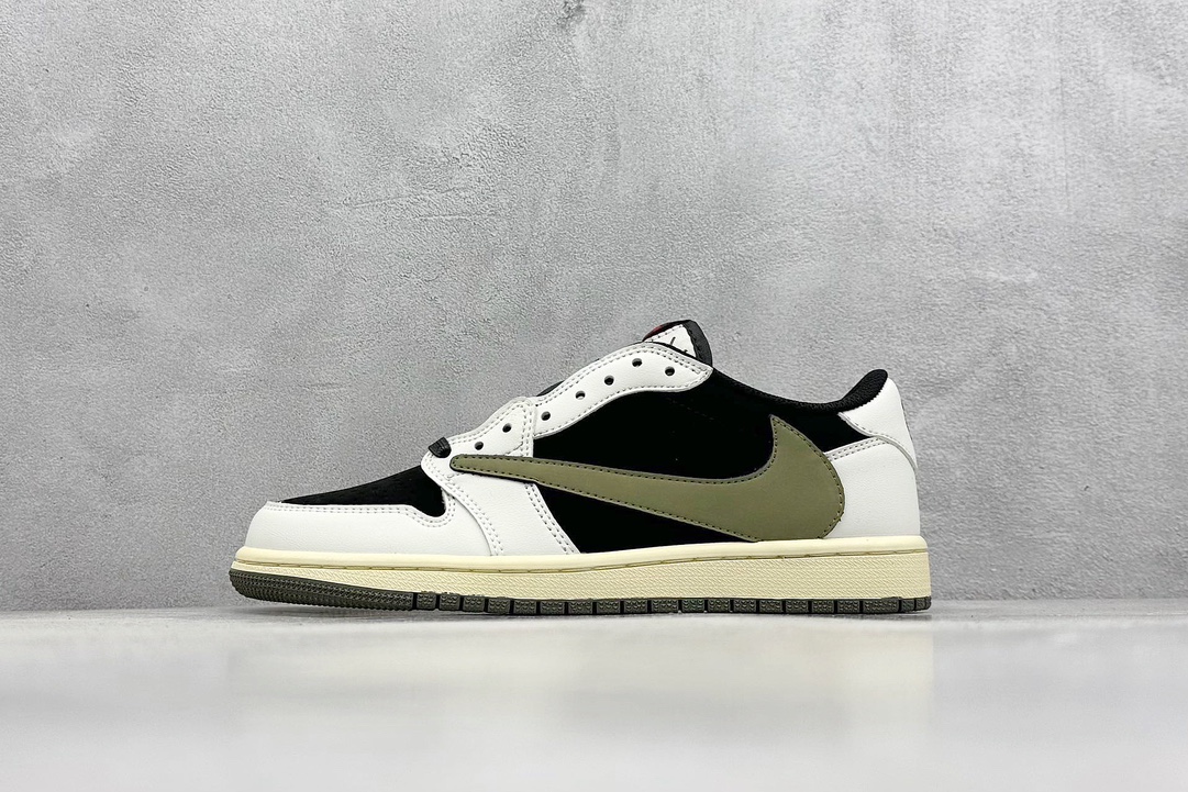 Nike Air Jordan 1 Low Black White Olive Green Sneakers
