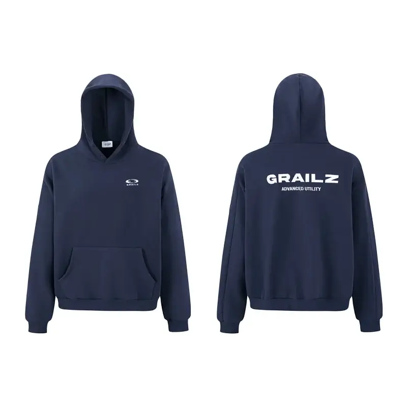 GRAILZ Navy Hoodie (Front/Back Print, Kangaroo Pocket)