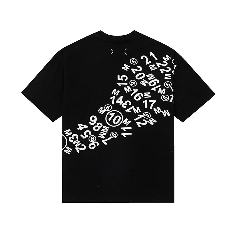 OFF-WHITE Black Short - Sleeve T - Shirt with White Number & M Pattern Print