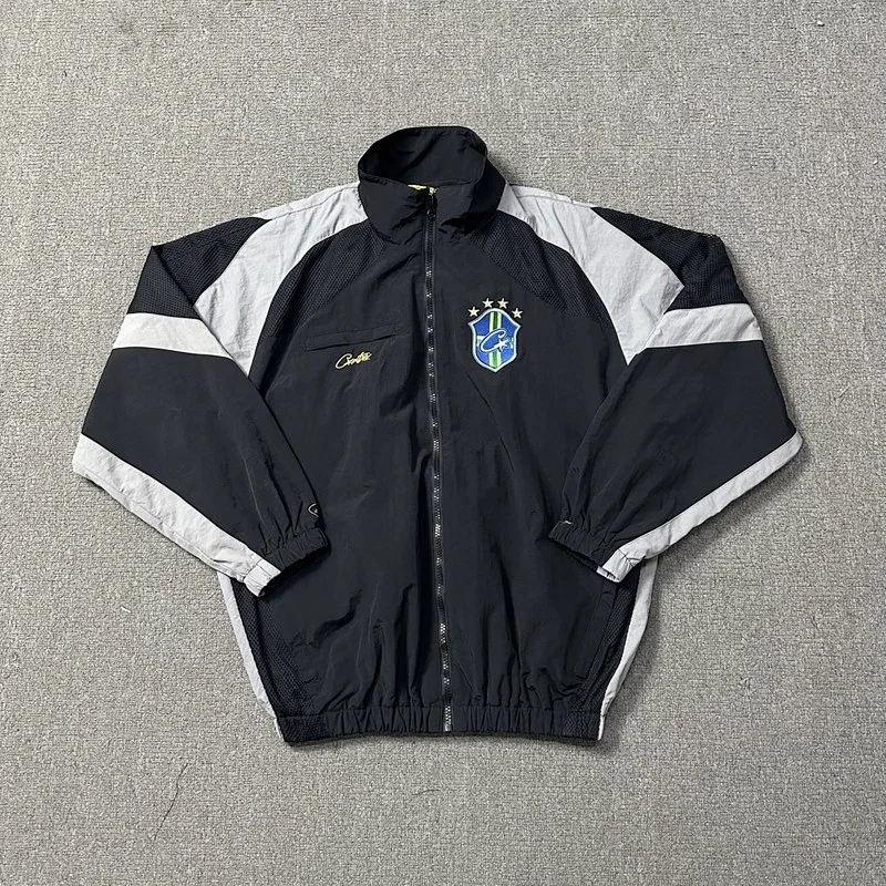 Copa Black and Gray Spliced Zip - Up Track Jacket with Brazilian Football Badge