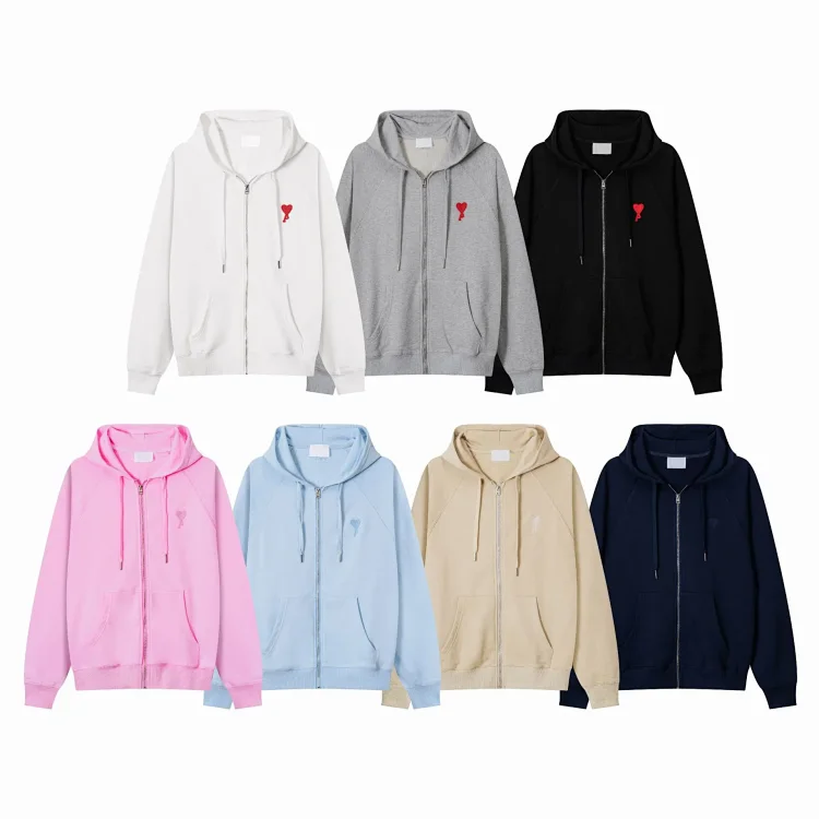 Ami Multi - Color Full - Zip Hooded Sweatshirts with Embroidered Heart Logo