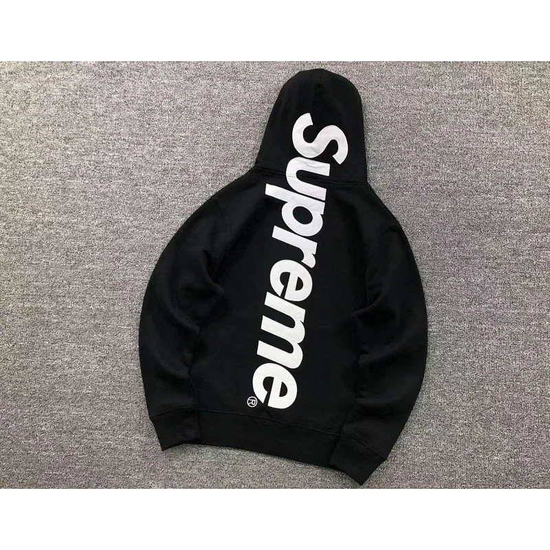 Supreme Black Hoodie with White Back Logo