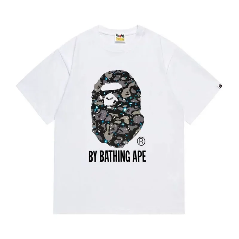 BAPE White T - Shirt with Galaxy Camo Ape Head & "BY BATHING APE"