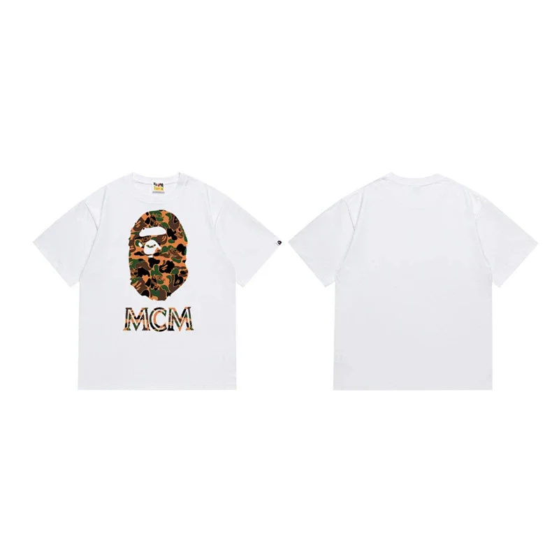 BAPE x MCM White T - Shirt with Camo Ape Head & MCM Logo