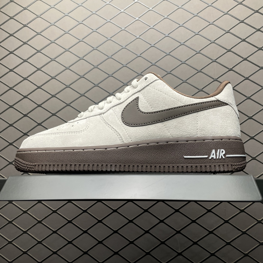 Nike Air Force1 Low White Brown Suede Sneakers