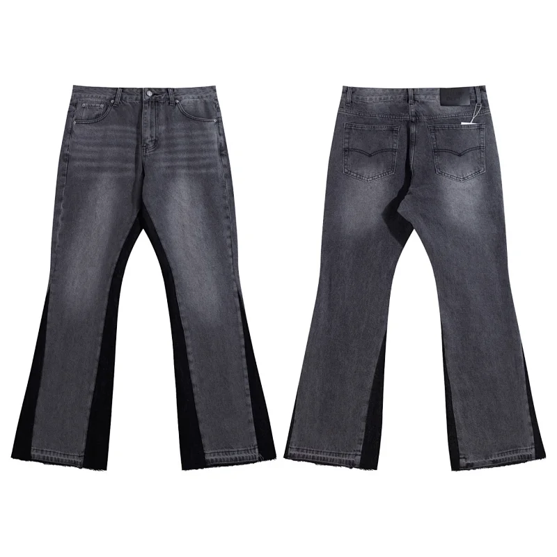 Designer Gray Flared Jeans with Black Side Panels