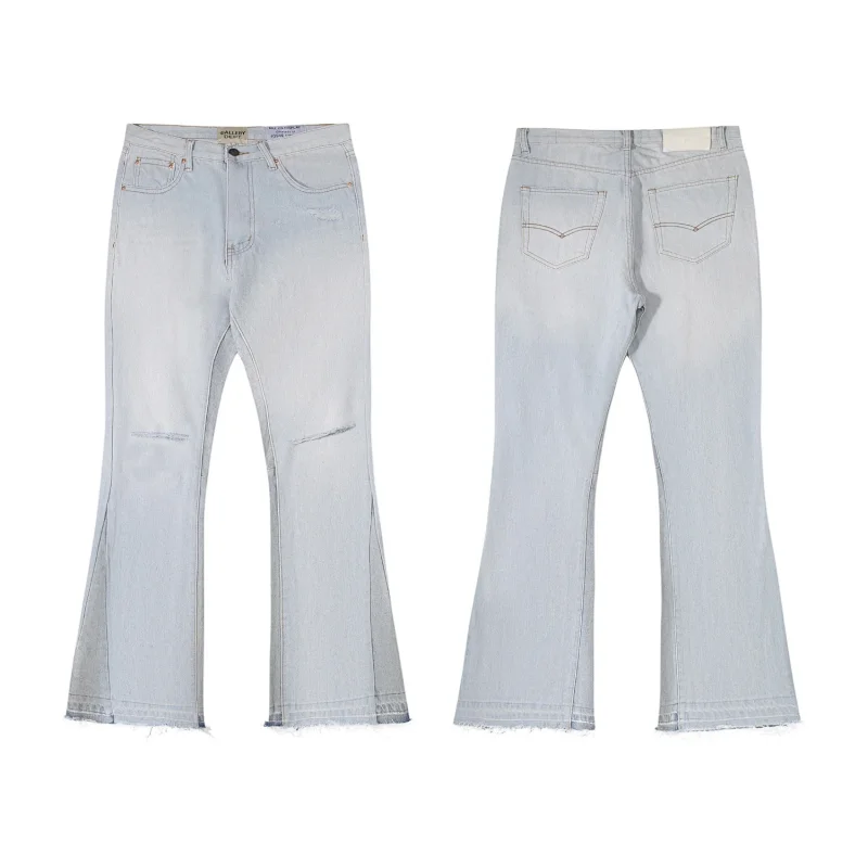 GALLERY Light Blue Flared Distressed Jeans with Frayed Hem