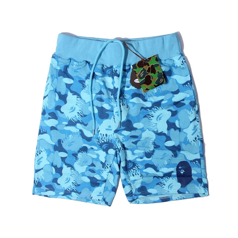 BAPE Blue Camouflage Ape - Head Pattern Drawstring Shorts