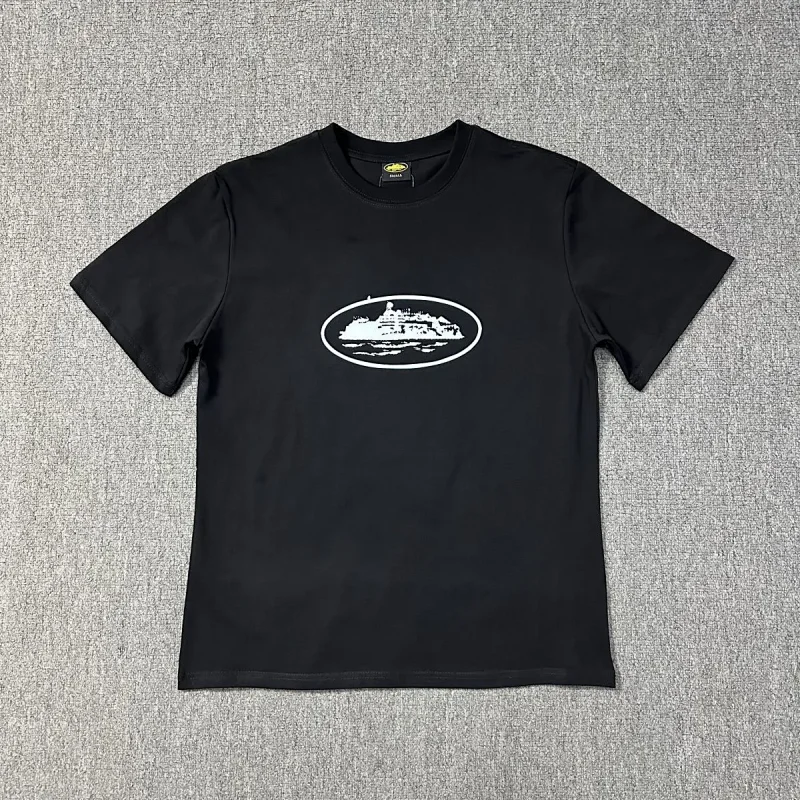 Stone Island Black T - Shirt with White Oval Island - Themed Graphic