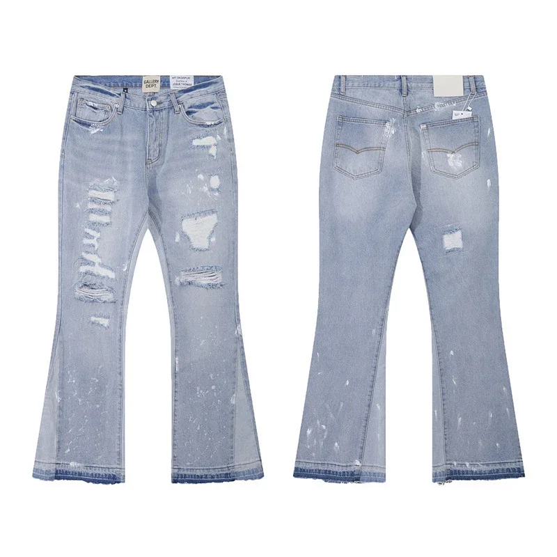 GALLERY DEPT Light Blue Distressed Paint - Splatter Flared Jeans