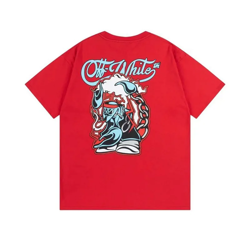 Off-White Red Back Graphic Cartoon Character T - Shirt