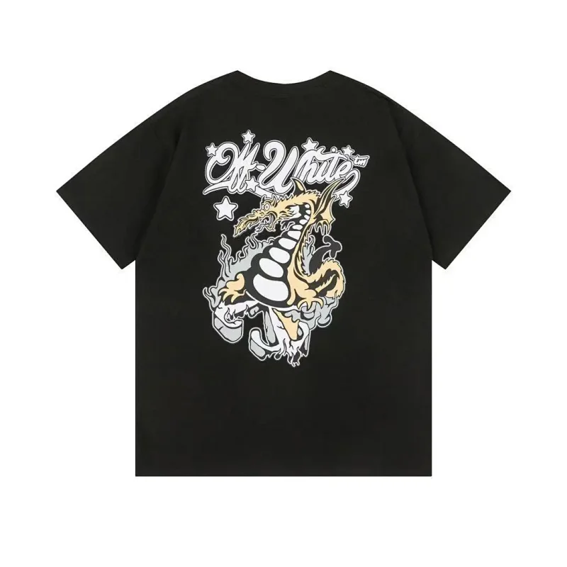 Off-White Black T - Shirt with Dragon Graphic & Star - Accented "Off - White" Text