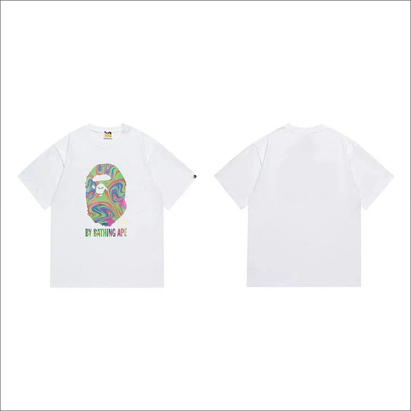 BAPE White T - Shirt with Colorful Ape - Head Graphic & "BY BATHING APE" Text