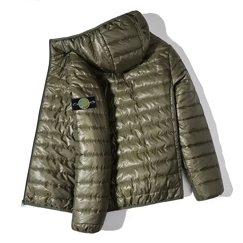 Stone Island Olive Green Hooded Lightweight Quilted Down Jacket