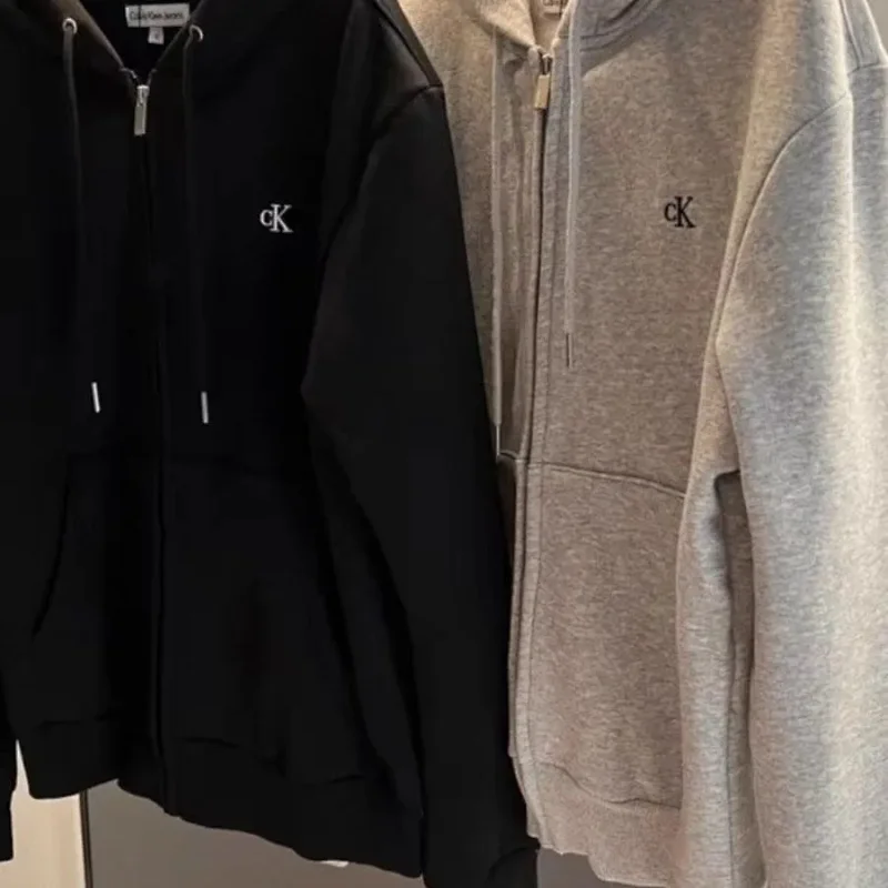 Calvin Klein Zip - up Hooded Sweatshirts with Embroidered CK Logo (Black & Gray)
