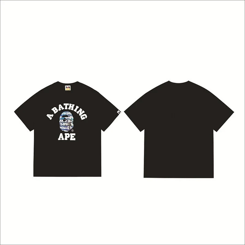 A BATHING APE Black Short - Sleeve T - Shirt with Brand Text & Ape Head Graphic