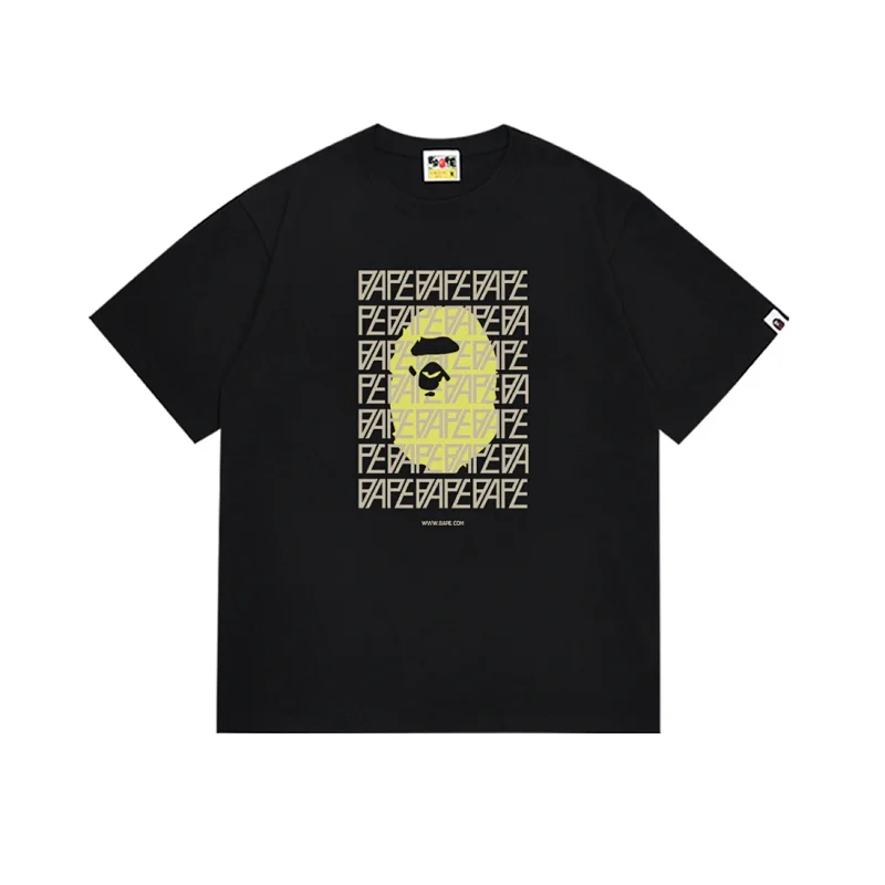 BAPE Black T - Shirt with Yellow Ape Head & Repeated BAPE Text