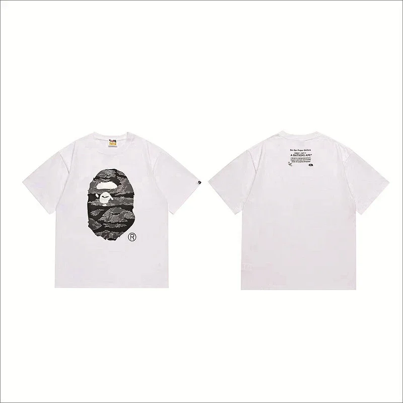 BAPE White T - Shirt with Black Camouflage Ape Head Graphic