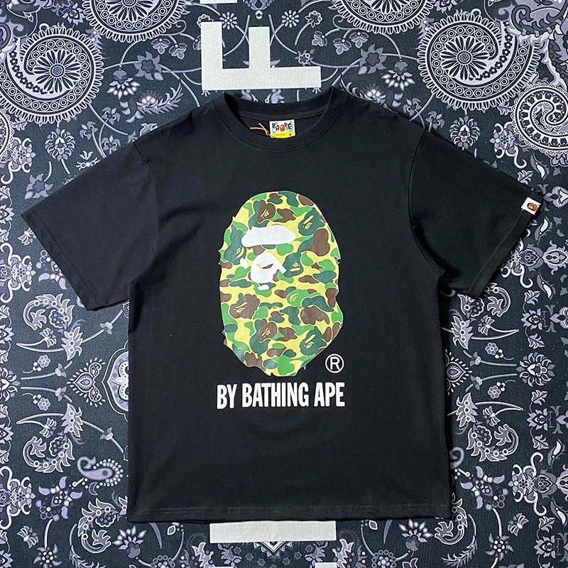 BAPE Black T - Shirt with Camouflage Ape Head & "BY BATHING APE" Print