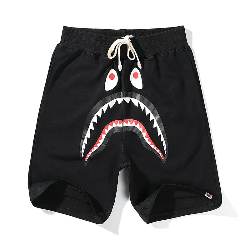 Bape Black Shark Mouth Print Drawstring Sweat Shorts