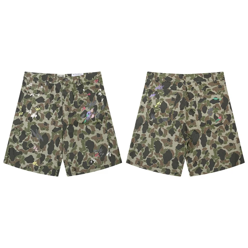 OFF-WHITE Camo Green Shorts with Colorful Graffiti Prints