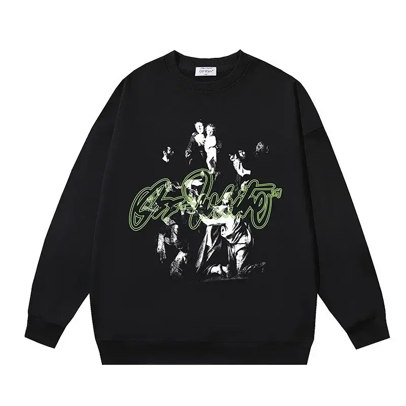 OFF-WHITE Black Crewneck with Religious Print