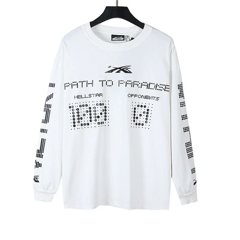 HELLSTAR White Long - Sleeve T - Shirt with "PATH TO PARADISE" & Graphic Design