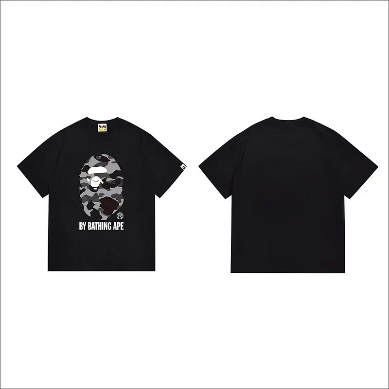 BATHING APE Black T - Shirt with Camouflage Ape Head & "BY BATHING APE" Text