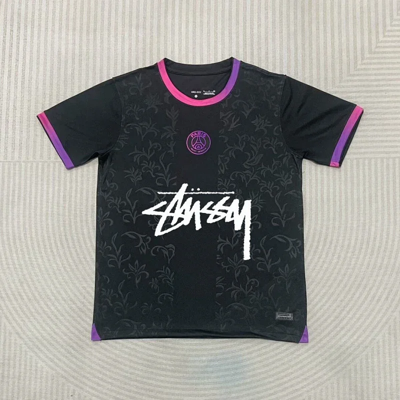 Stussy x PSG Black Jersey with Floral Trim