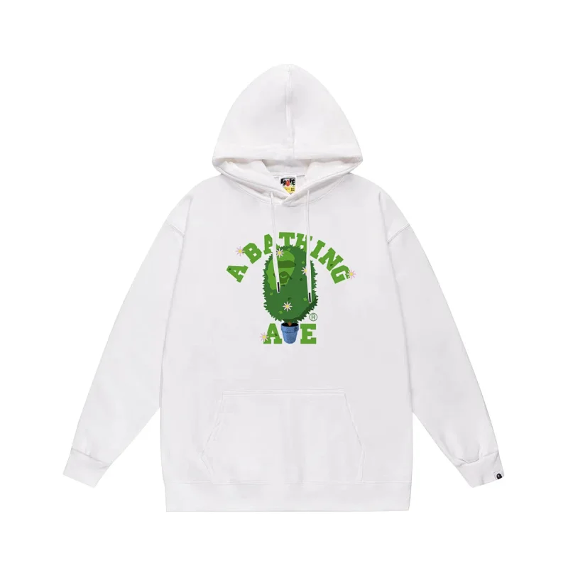 A BATHING APE White Hoodie with Green Tree - Shaped Ape Head Graphic