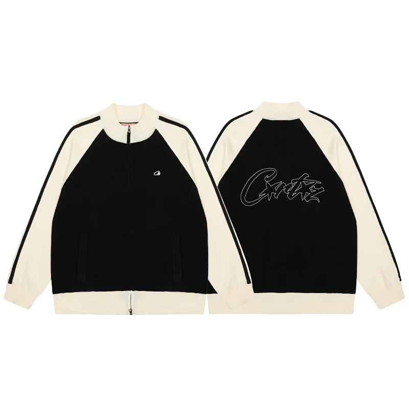 Champion Color - Blocked Zip - Up Jacket (Black & Cream) with Back Graphic Logo