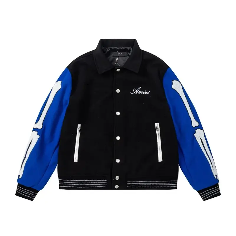 Amiri Black Varsity Jacket with Skeleton Embroidery