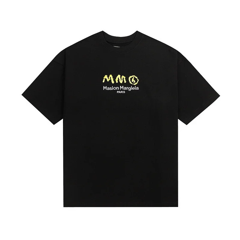 Maslon Margleia Black Short - Sleeve T - Shirt with Yellow MM⑥ & Brand Logo