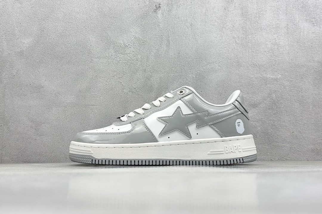 BAPE Gray & White Star Low-Top Casual Sneakers