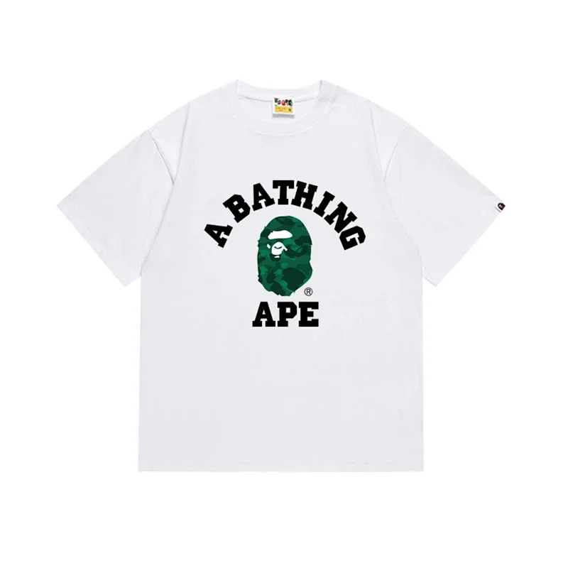 A BATHING APE White T - Shirt with Green Camo Ape Head Logo