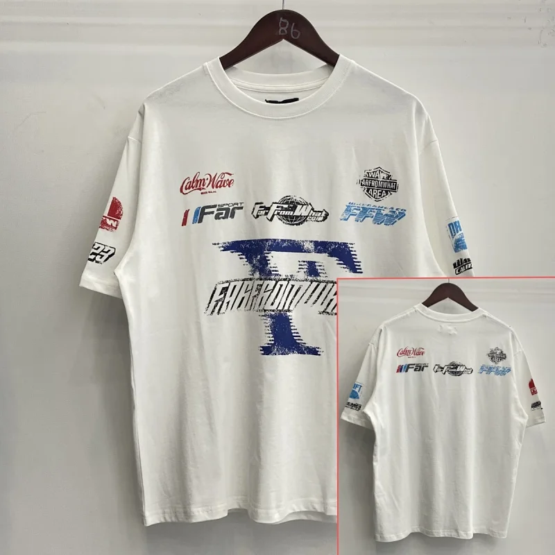 RaceTee White Oversized T - Shirt with Front & Back Racing - Style Multi - Brand Prints