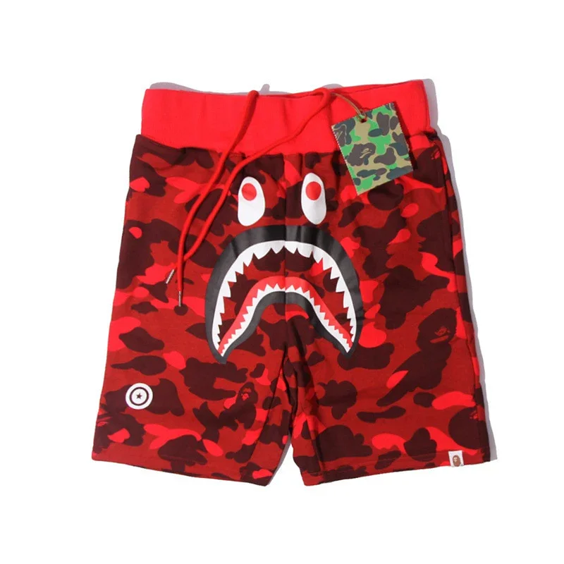 BAPE Red Camouflage Shark Mouth Graphic Drawstring Shorts