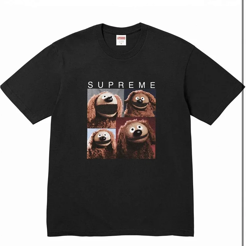 Supreme Black T - Shirt with Four Cartoon Dog (Muppet - Style) Prints