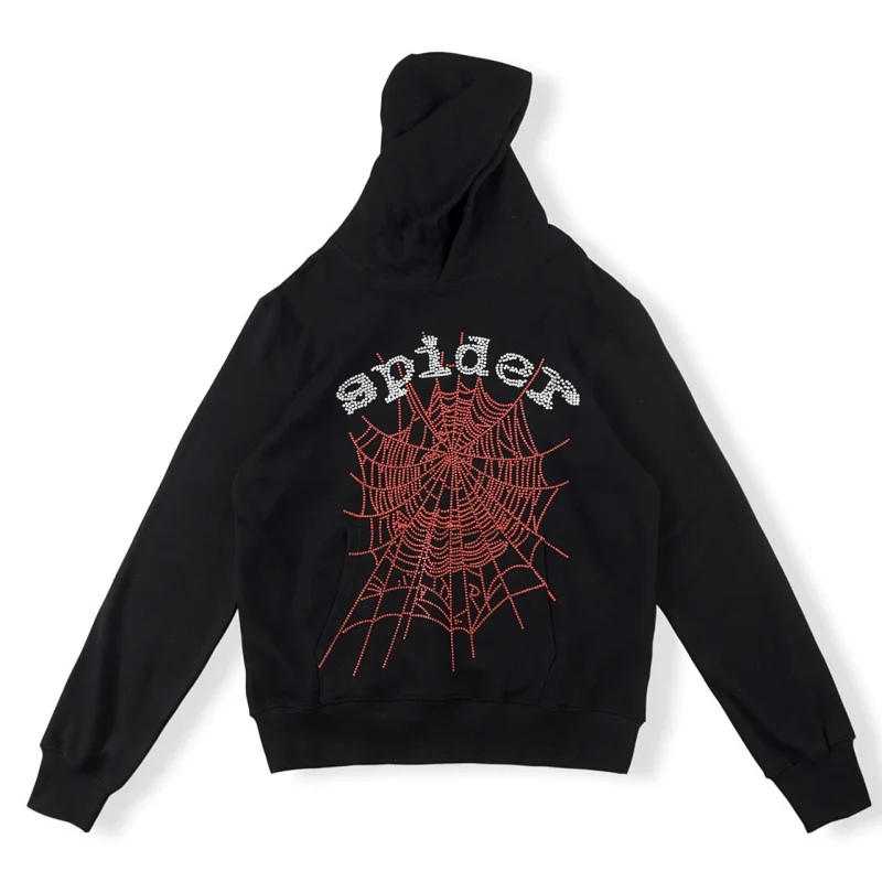 Spider Black Hoodie with Rhinestone Spider Web & "Spider" Graphic