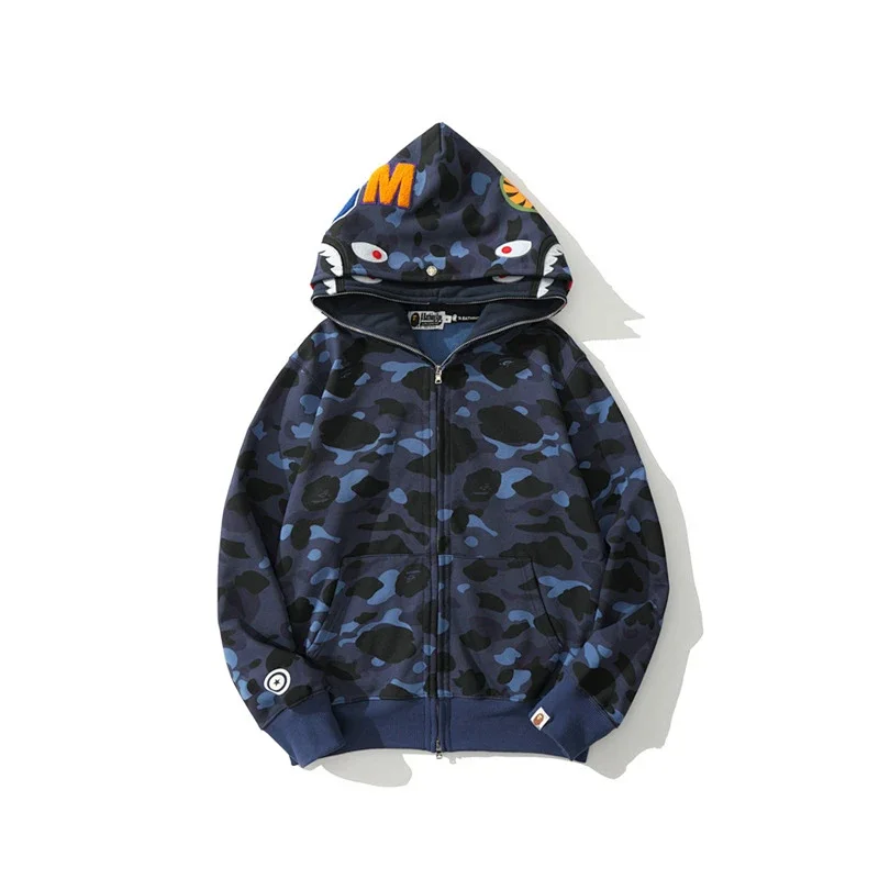 BAPE Dark Blue Camouflage Shark - Hooded Full - Zip Hoodie