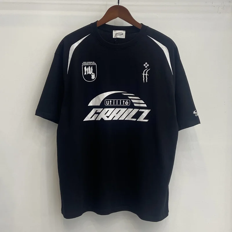 GRAILZ Black Short - Sleeve T - Shirt w/ White Graphics, Badges & Shoulder Stripes