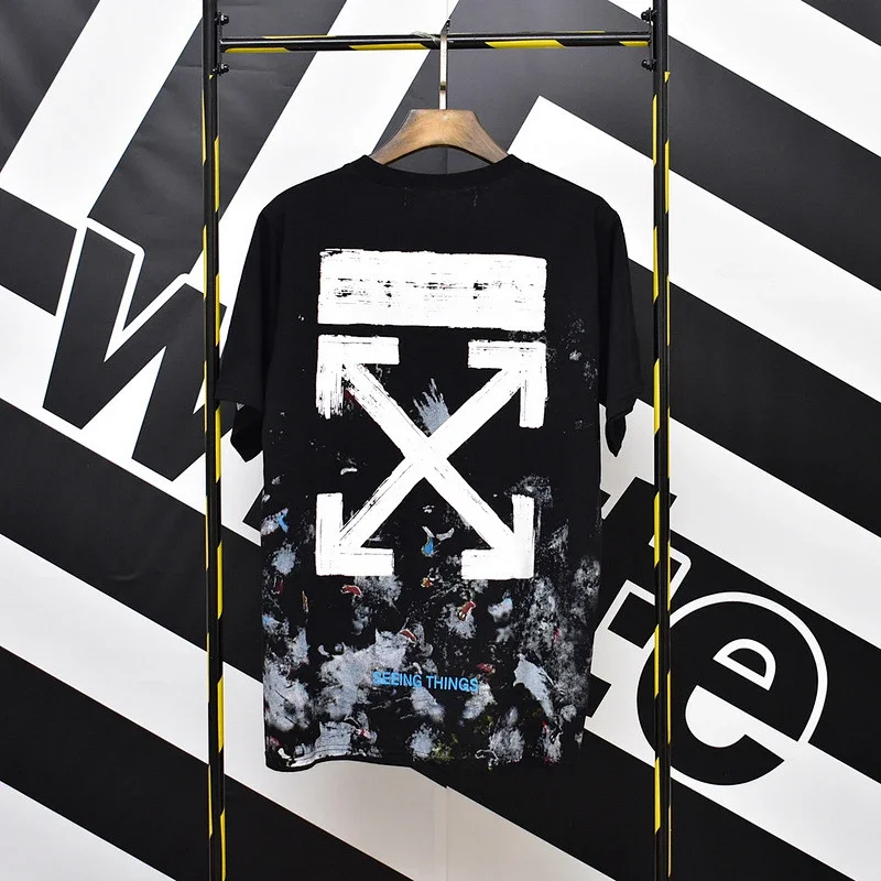 OFF-WHITE Black T - Shirt with White Arrow Logo & "SEEING THINGS" Graphic Print