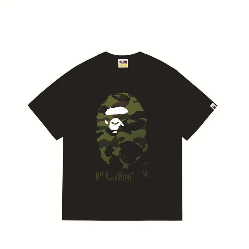 BAPE Black T - Shirt with Back Camouflage Ape Head & "BY BATHING APE" Text
