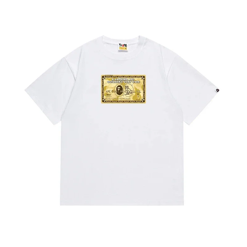 A BATHING APE White T - Shirt with Gold Money Graphic (Ape Head, Owl, Champion Logo)