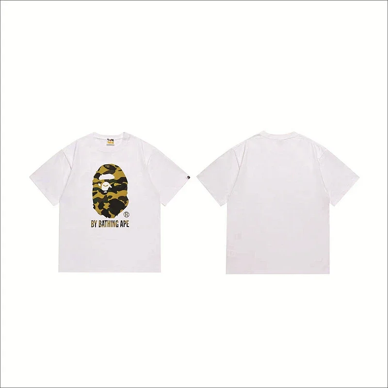 Bathing Ape White T - Shirt with Camouflage Ape Head & "BY BATHING APE" Text