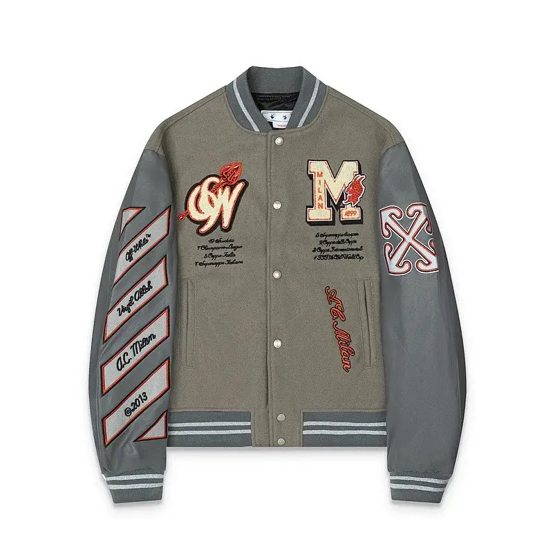 Off-White x AC Milan Leather Sleeve Varsity Jacket