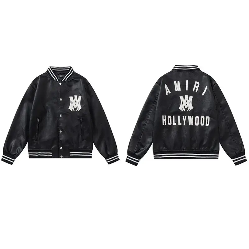 AMIRI Black Leather Baseball Jacket